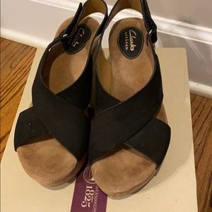 Clark’s women’s wedges, 7.5 Wide, black, Brand New